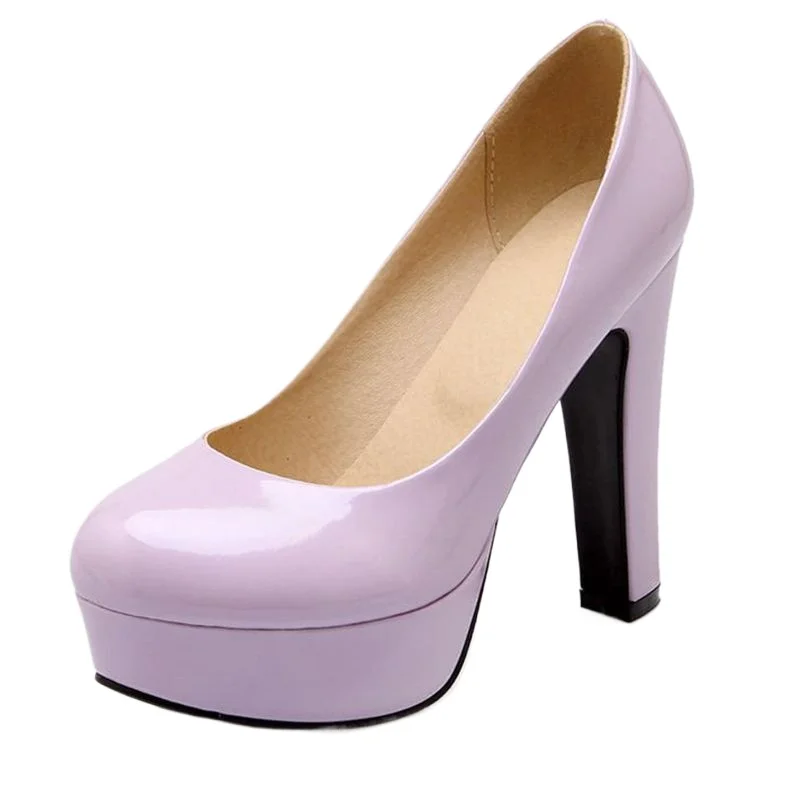 

Block High Heels Women Fashion Candy Color Patent Leather Round Toe Pumps Party Wedding Platfrom Shoes Big Size 46 47 99-10