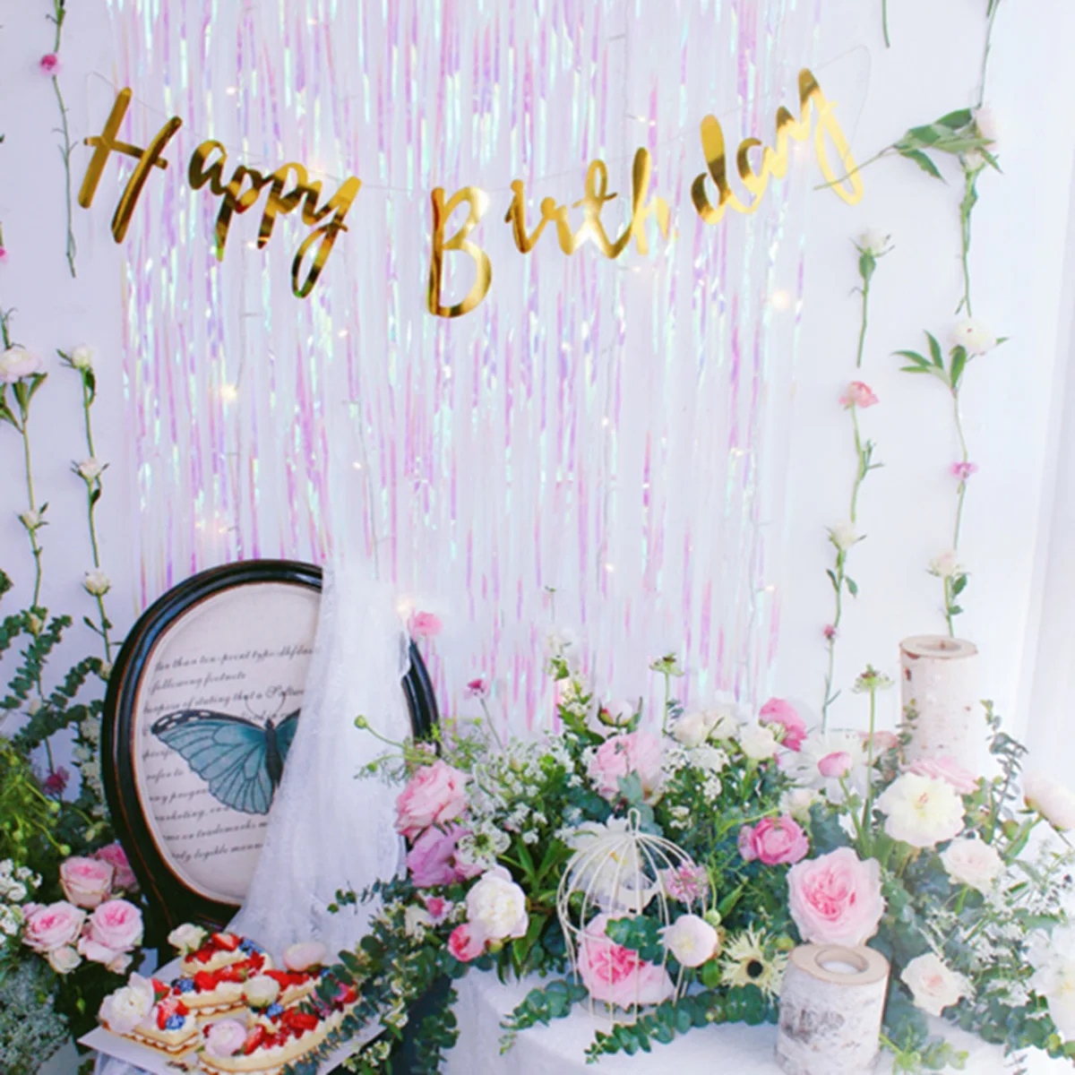 

Tinsel Backdrop Foil Fringe Backdrops Shiny Party Door Curtains Metallic Stripe