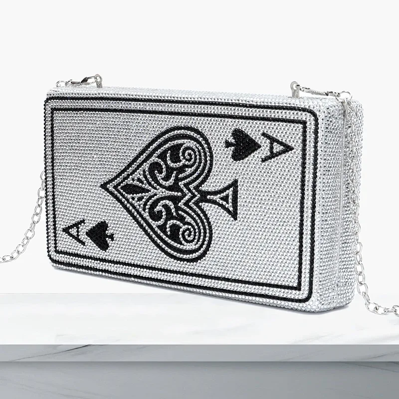 Poker Card Spades Ace Women Crystal Clutch Purse Evening Bag Rhinestone Lady Handbags Crossbody Shoulder Bags For Party