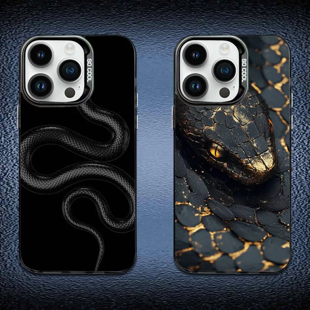 

Luxury Snake Graphic Phone Case For iPhone 16,15,14,13,12,11,Mini,Pro,E,MAX Black Candy Matte Shockproof Cover