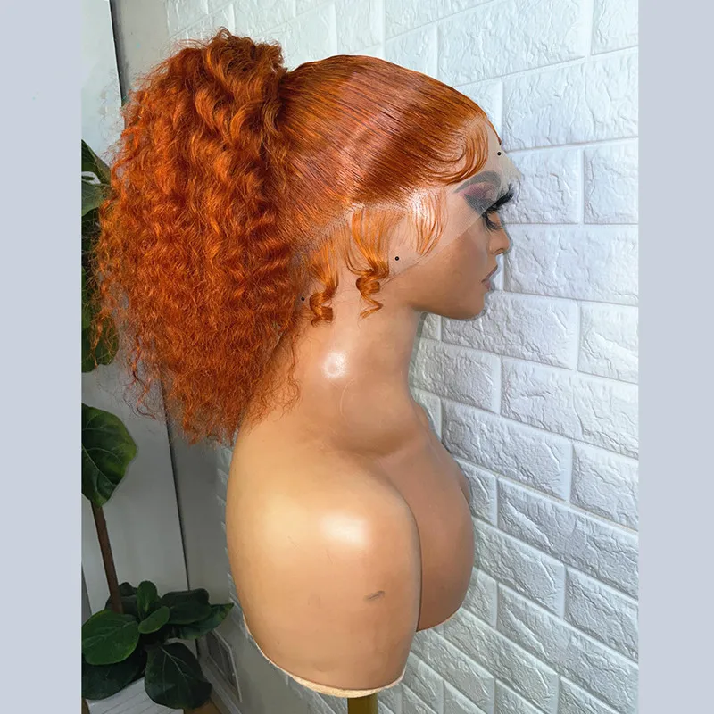 

Soft 26” Long Ginger Orange Kinky Curly 180Density Lace Front Wig For Black Women Babyhair Heat Resistant Preplucked Glueless