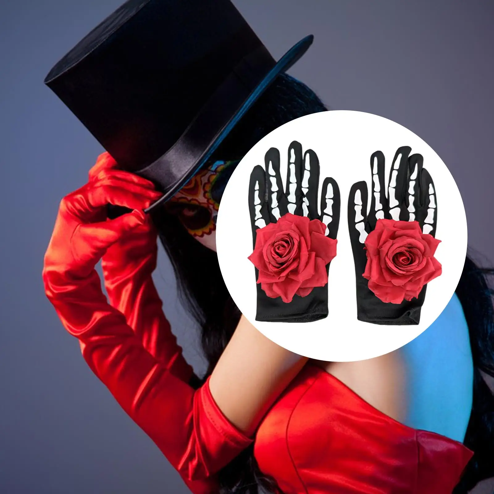 Gruselige Halloween-Handschuhe, lustiges Rollenspiel, Partyzubehör für Männer und Frauen, für Erwachsene, weiße bedruckte schwarze Handschuhe mit Skelettknochen