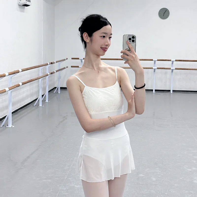 Women's Skirt Leotards Dance Dress for Ballet Aerobics Adults Camisole Adjustable Strap Removable Chest Pad Gymnastic Outfit