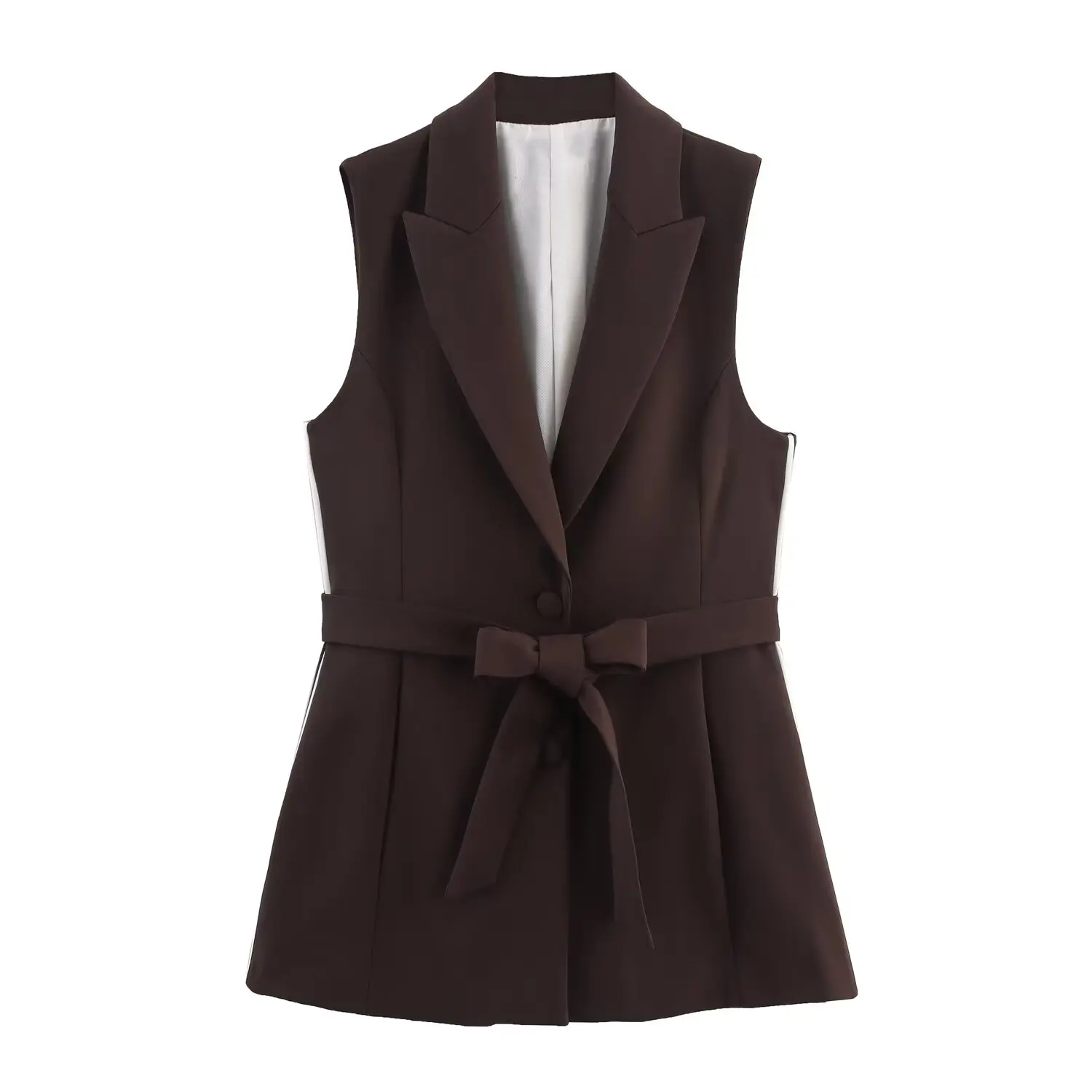 Ensemble gilet Long avec ceinture et rayures latérales pour femme, pantalon taille haute décontracté, coupe cintrée, nouvelle collection automne 2025