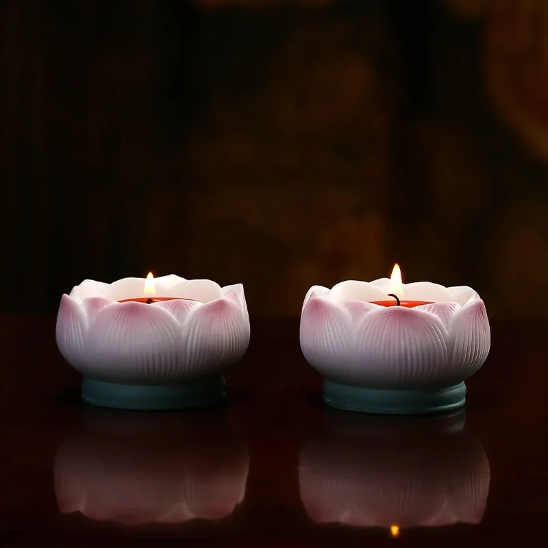 ​​​​​​​Lotus Candle Holder Ceramic Incense Burner for Home Buddha Altar Temple Oil Lamp Base Devotional Worship Lighting Decor