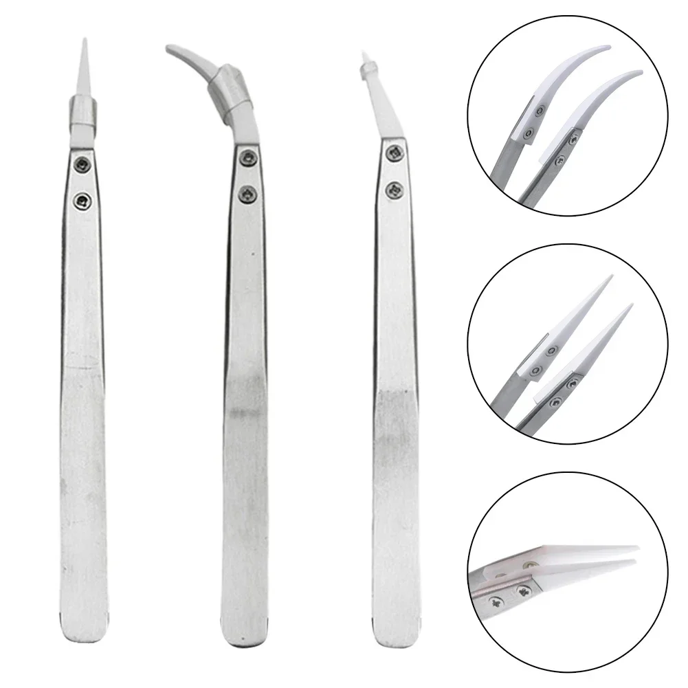 Ceramic Reverse Tweezers Ceramic Straight Tip Electronic Soldering Tweezers Stainless Steel Wear Solder Resistants