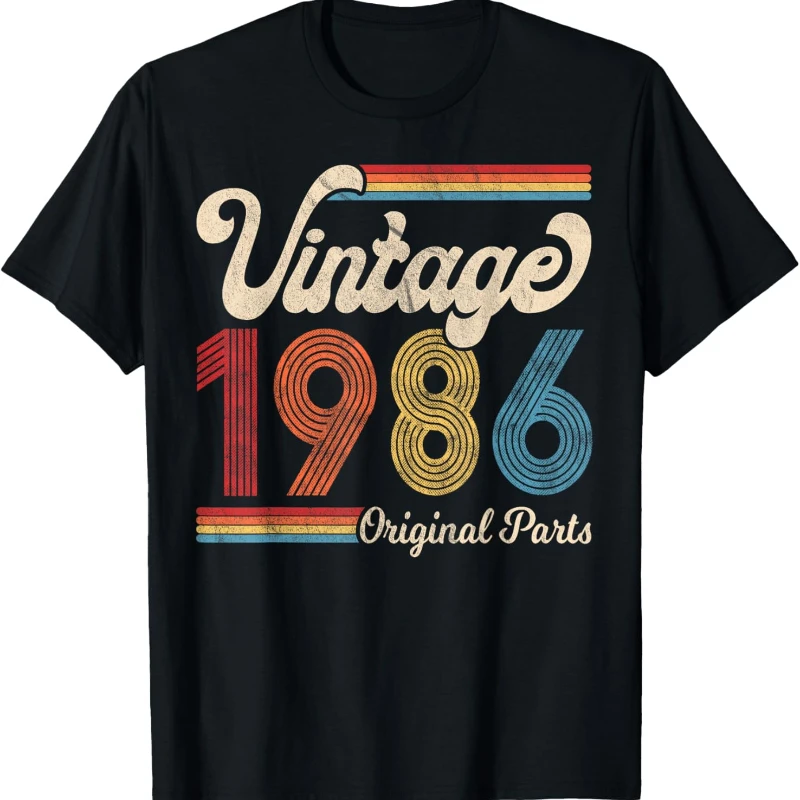 Vintage 1986 Birthday Gift Men Women Born Made Printed T-shirt Tops Fashion Casual Style Streetwear Adult Tops Tee Shirt Short