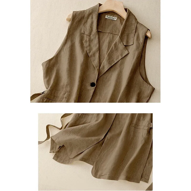 Ladies New High-End Solid Color Cotton And Linen Fashion Temperament Vest Sleeveless Suit Vest Soft And Unique Joker Vest Coat