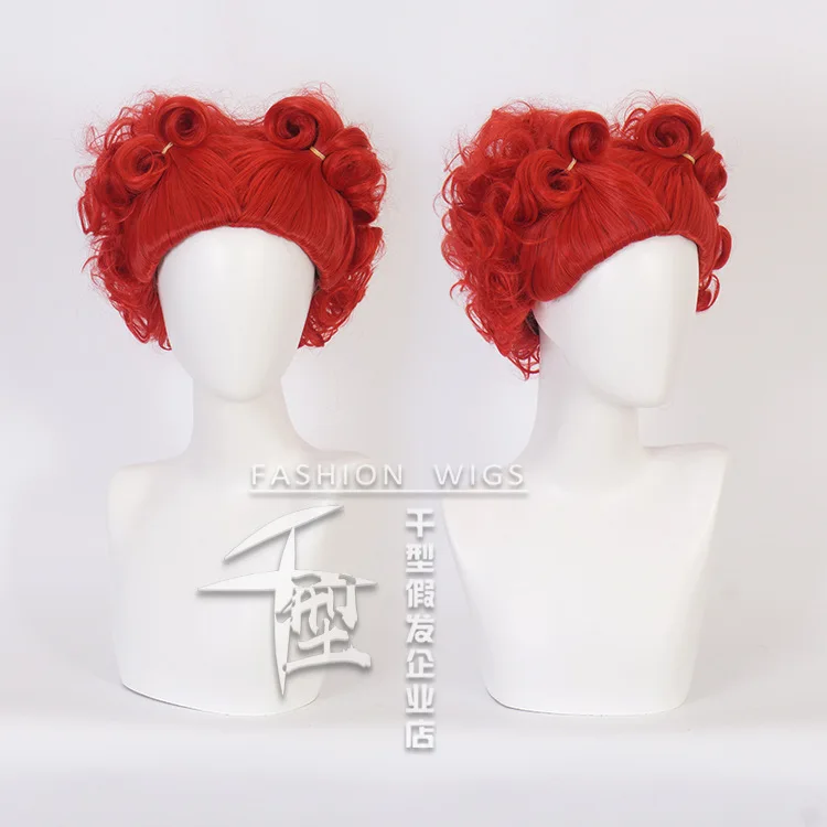Red Queen Cosplay Wig Anime Alice in Wonderland Super Fluffy Small Curls Red Queen Styling Wig Heat Resistant + Wig Cap