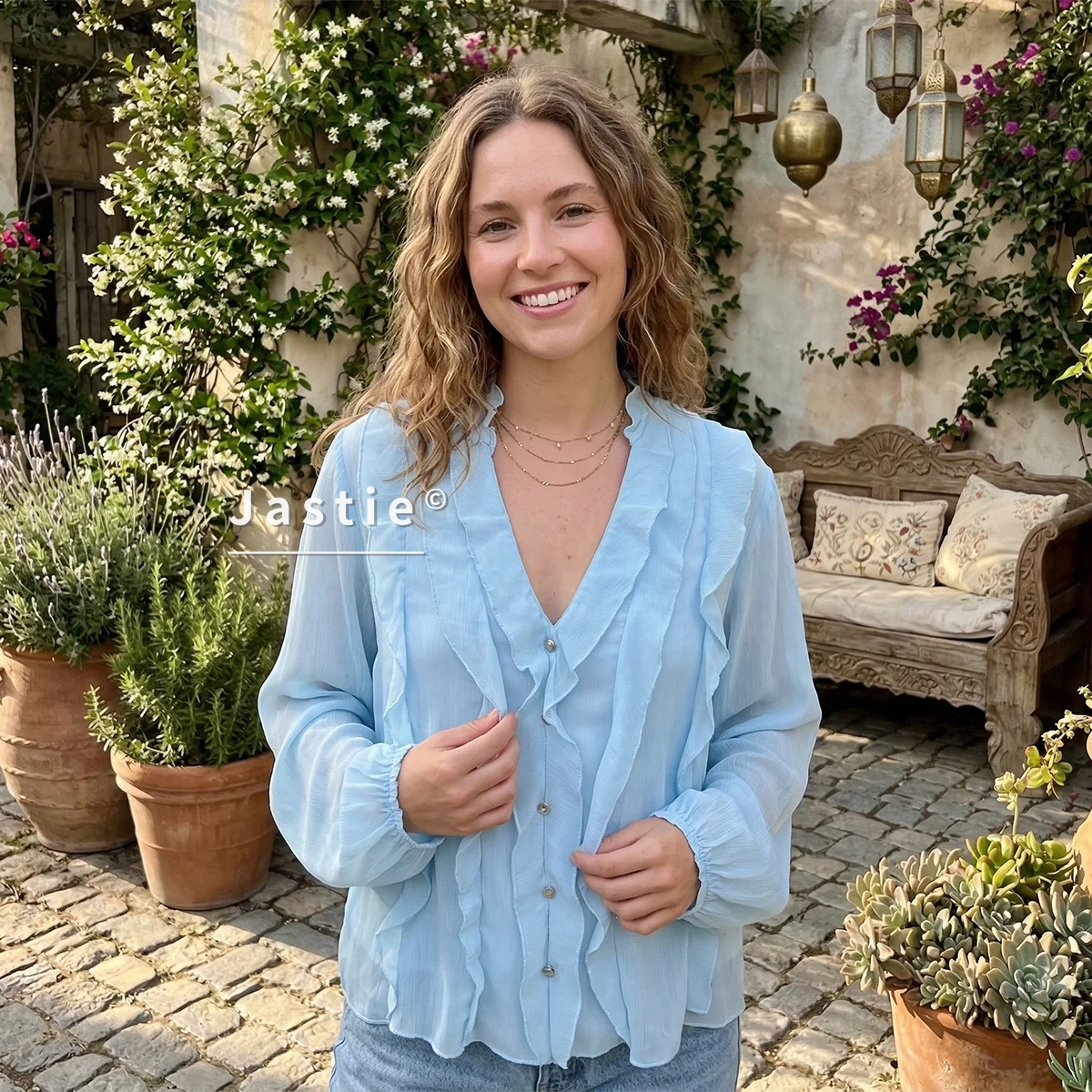 

French Vintage Ruffle Blouse Women Polka Dot Sheer V Neck Shirt Long Sleeve Chiffon Tops Elegant Office Chic Blusas Vestidos