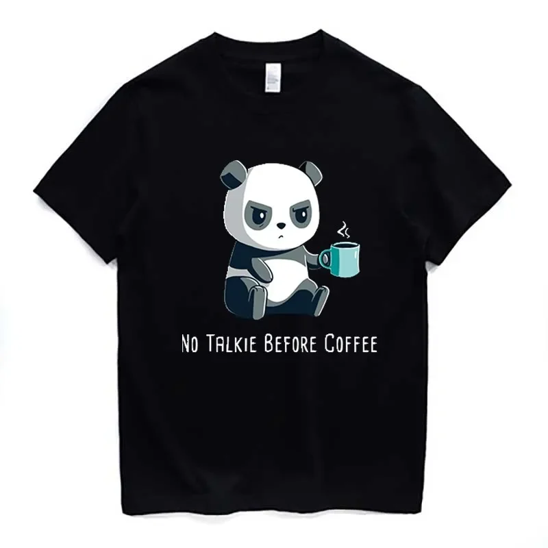 No Walkie Before Coffee. Fashionable Catoon Panda Printed T-Shirt. Summer Cotton Short Sleeve O-Neck Mens T Shirt New S-3XL