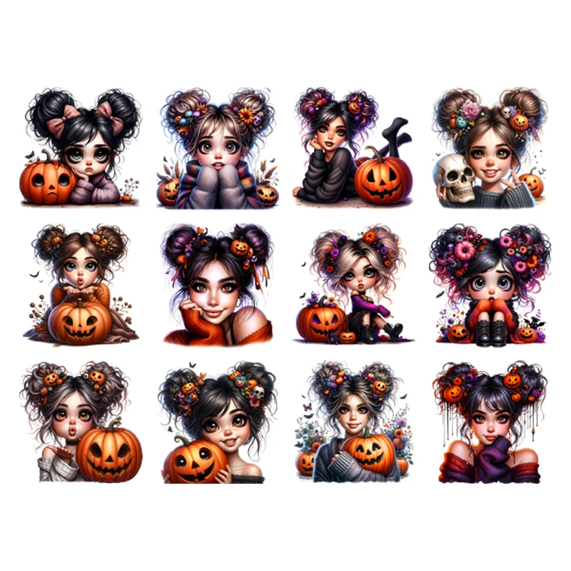 

Halloween black girl pumpkin Iron On Heat Transfer Sticker For Clothes DTF Pinted Vinyl Thermal Appliques Washable T-Shirt Decal