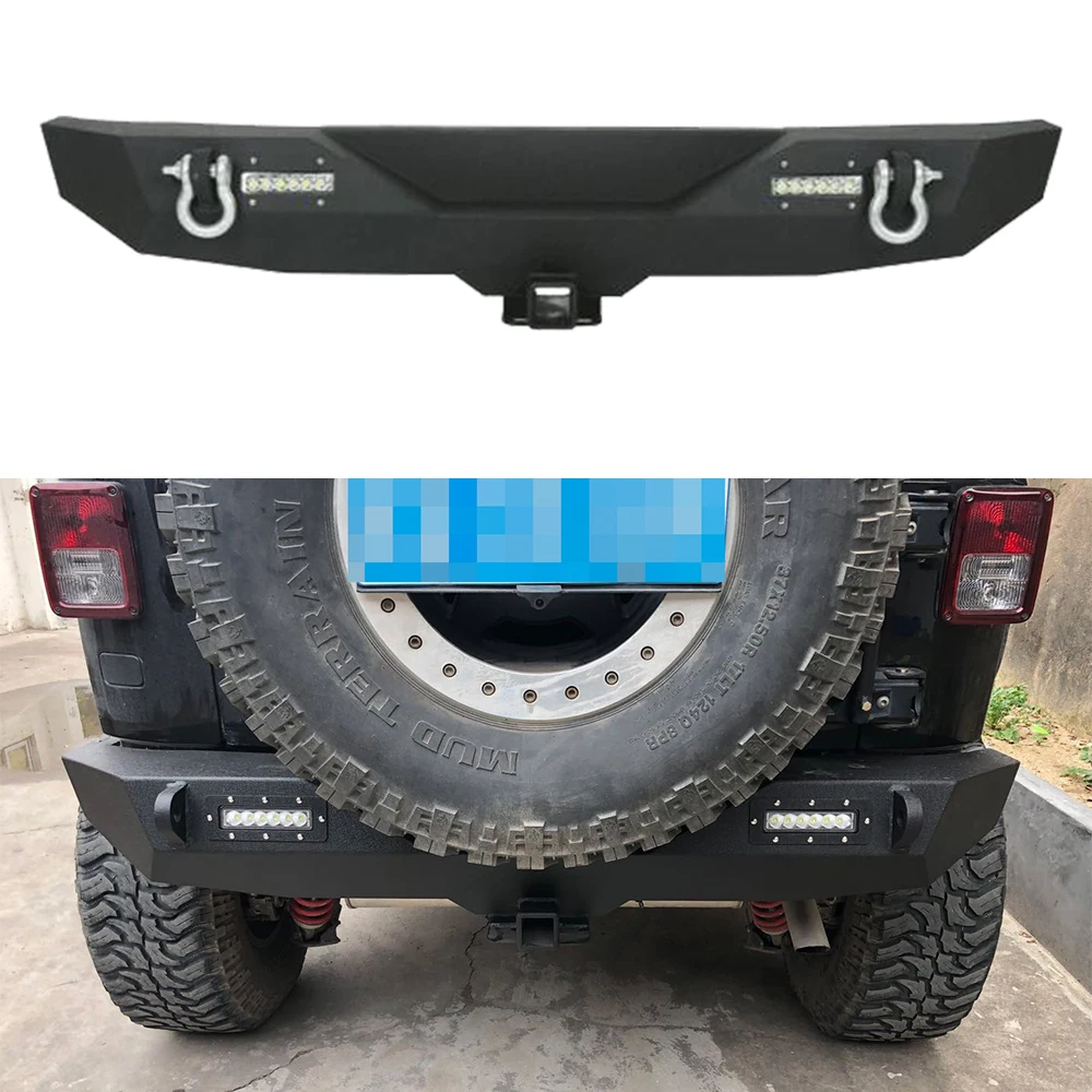 1 Set Black Steel Rear Bumper With Light For Jeep Wrangler JK 2007-2017 J40-5 LantSun