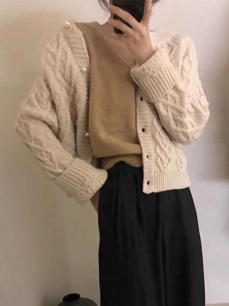 Colorfaith SWC5073JX New 2023 Korean Fashion Chic Short Buttons Cardigans Women Vintage Sweaters Autumn Winter Elegant Tops