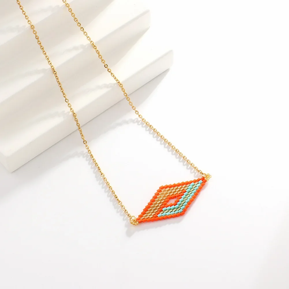 Beaded necklace Pendant Originality Geometry Hand knitting Hollow out Design  Adjustable Bohemia Tide Simple Rice bead necklace