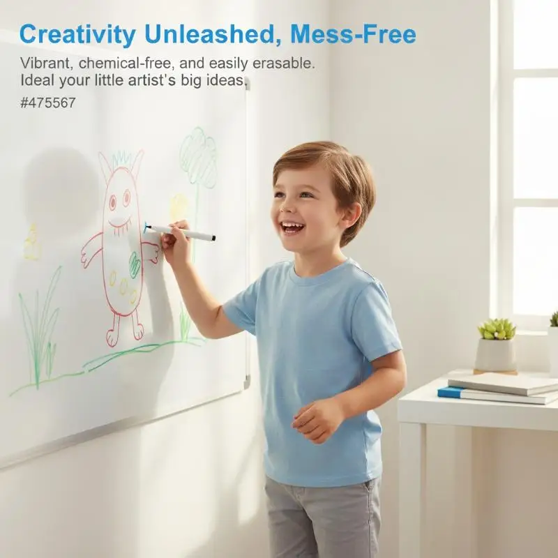 Dry Erase Magnetic Whiteboard Marker Pen, Built‑in Eraser Cap Design, Easy‑wipe White Board Markers for School Office Supplies