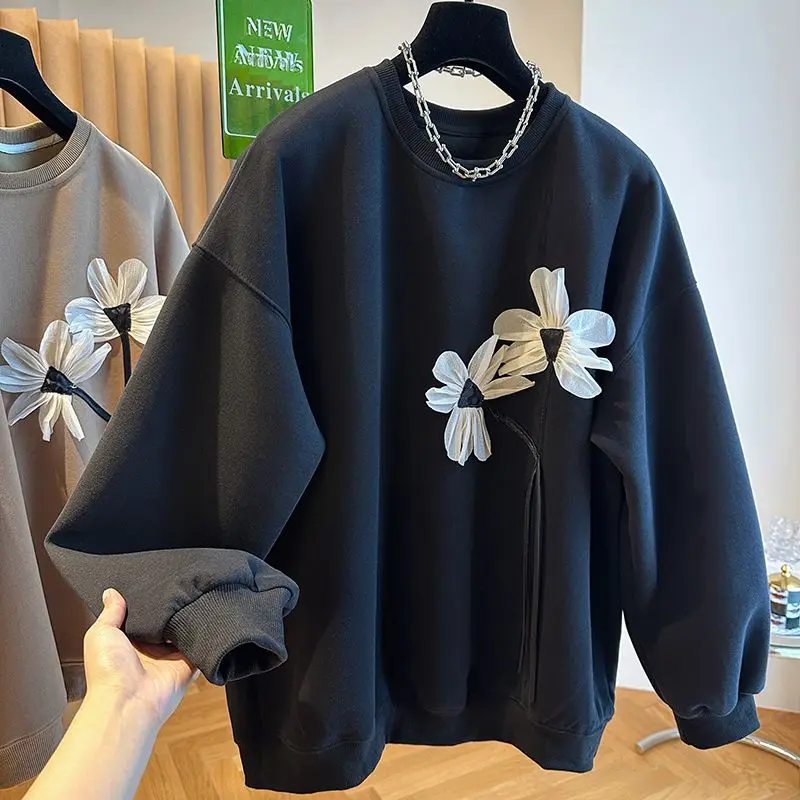 Odzież damska Streetwear docieranie wnętrza jesienno-zimowa cienka moda luźna jednokolorowa O-neck swetry z długim rękawem bluzy
