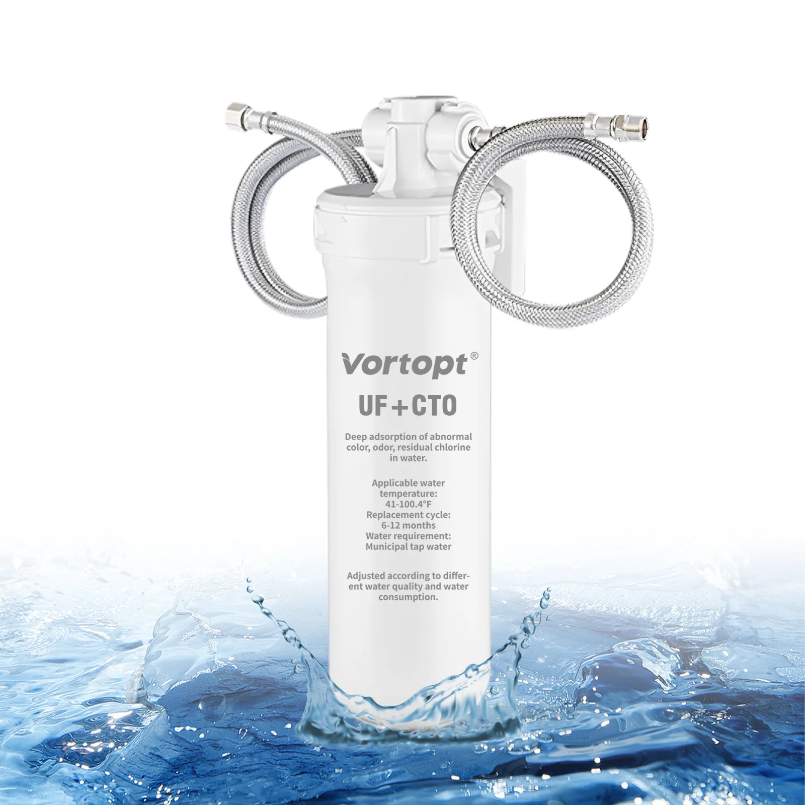 Non-woven fabric ultrafiltration compliant filter element water purifier, connected to kitchen faucet with matching hose