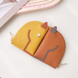 Luxury Cowhide Zip Coin Purse Fashion Classic Genuine Leather Horse Head Women Wallet Design Fancy Lady Cash Card Holder Pocket