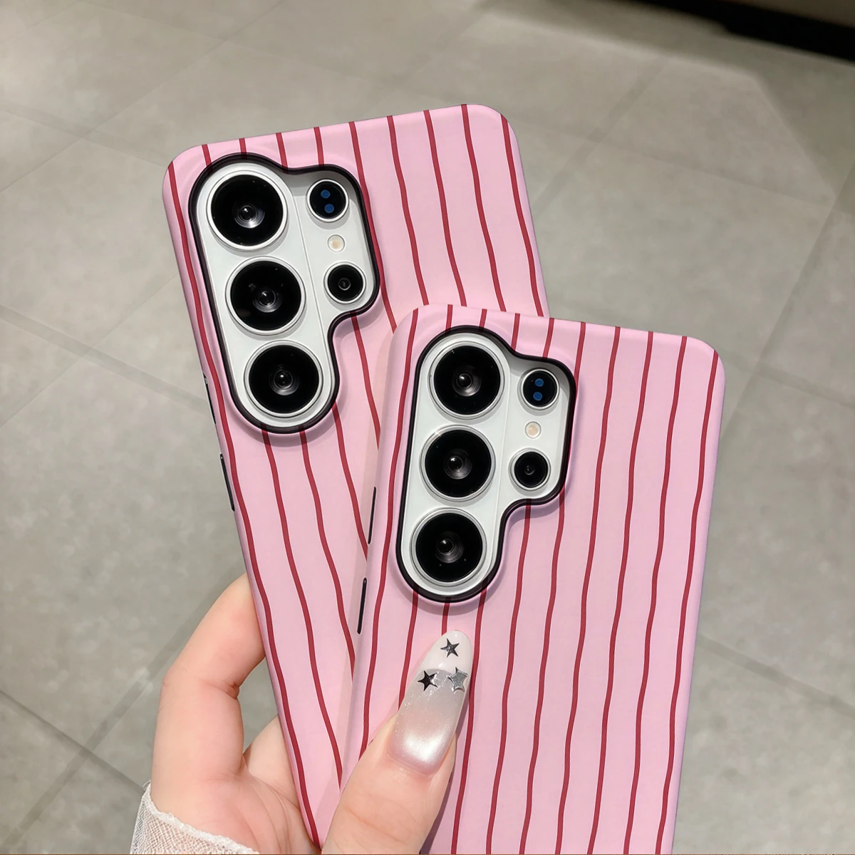 Pink Burgundy Wavy Lines Phone Case For Samsung Galaxy S26 S25 Ultra S24 S23 Plus Hard Shock‑Absorption 2-in-1Protective Cover