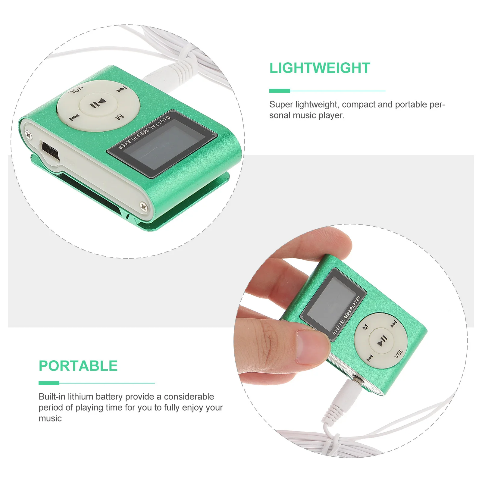 مشبك محمول لمشغل Mp3 بفتحة صغيرة ومنفذ USB جودة صوت ديناميكية هدية للأصدقاء زملاء الدراسة وأفراد الأسرة باللون الأخضر