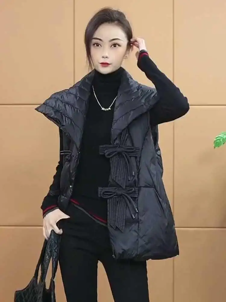 

Женский пуховый жилет: зимняя модная свободная верхняя одежда в корейском стиле, однотонный дизайн, для повседневной носки, с одной пуговицей, с деталями на карманах