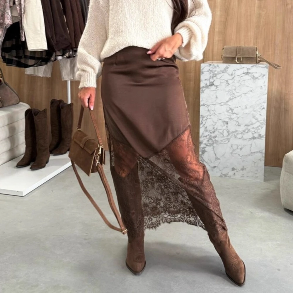 

Sexy Lace Splice Mini Skirt Women's Independent Station Best Selling Slimming Solid Color Bodycon Skirt European And American