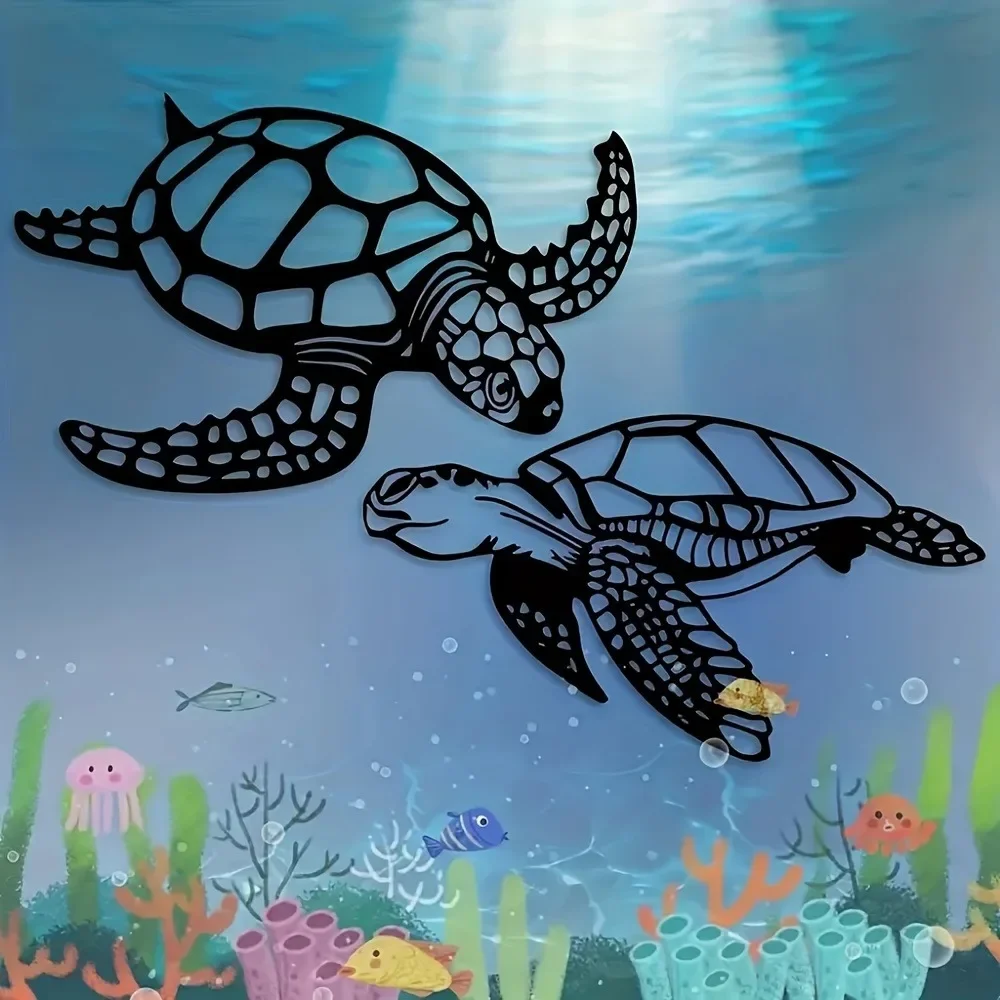 CIFBUY Vintage Sea Turtle Aluminum Metal Wall Art Waterproof Rustproof Hanging Sign For Living Room Coastal Ocean Home Decor