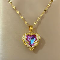 Trendy Rhinestone Pendant Heart Necklaces for Women 2022 Plated Silver 18k Gold Titanium Stainless Steel Jewelry Clavicle Chain