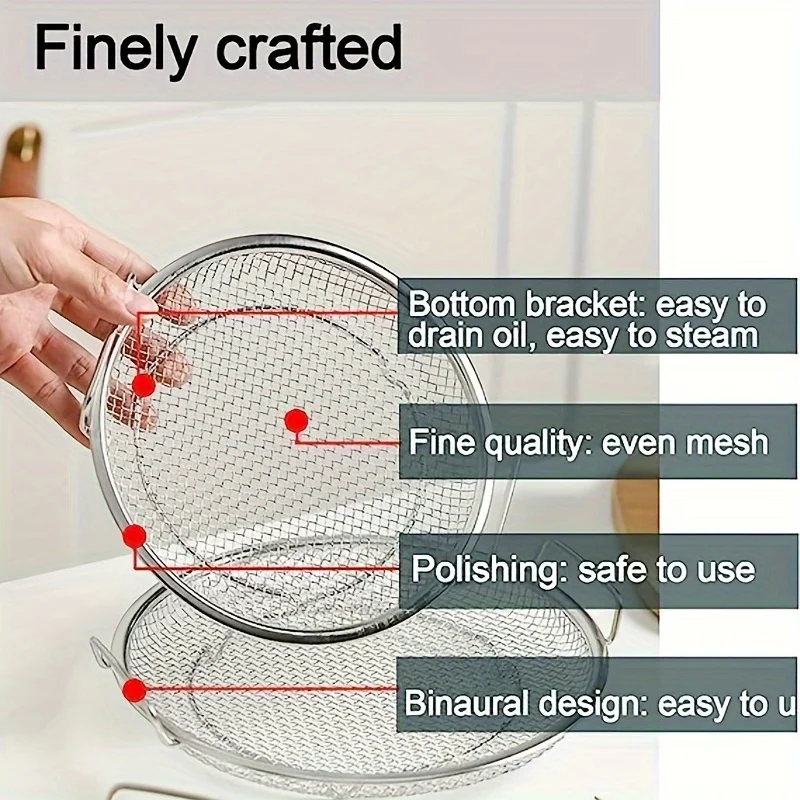 Tainless Steel Filter Tray Reusable Round Mesh Basket Frying Grilling,Kitchen Strainer Fruit Vegetable Water Filter Basket