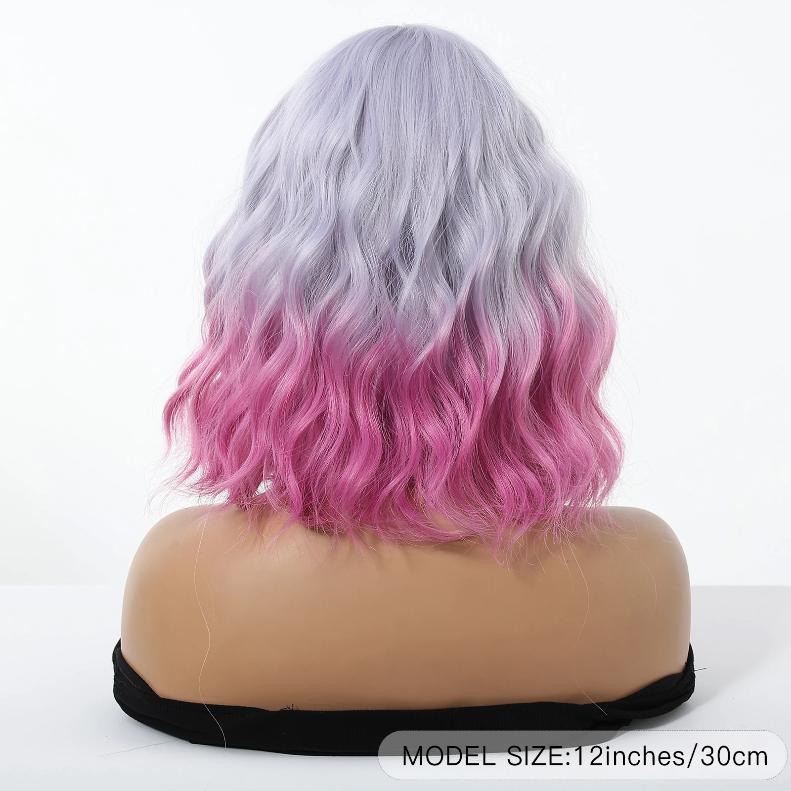 Halloween Short Gradient Purple Pink Bob Synthetic Wigs Short Wavy Lolita Wigs with Bangs for Women Heat Resistant Cosplay Wig