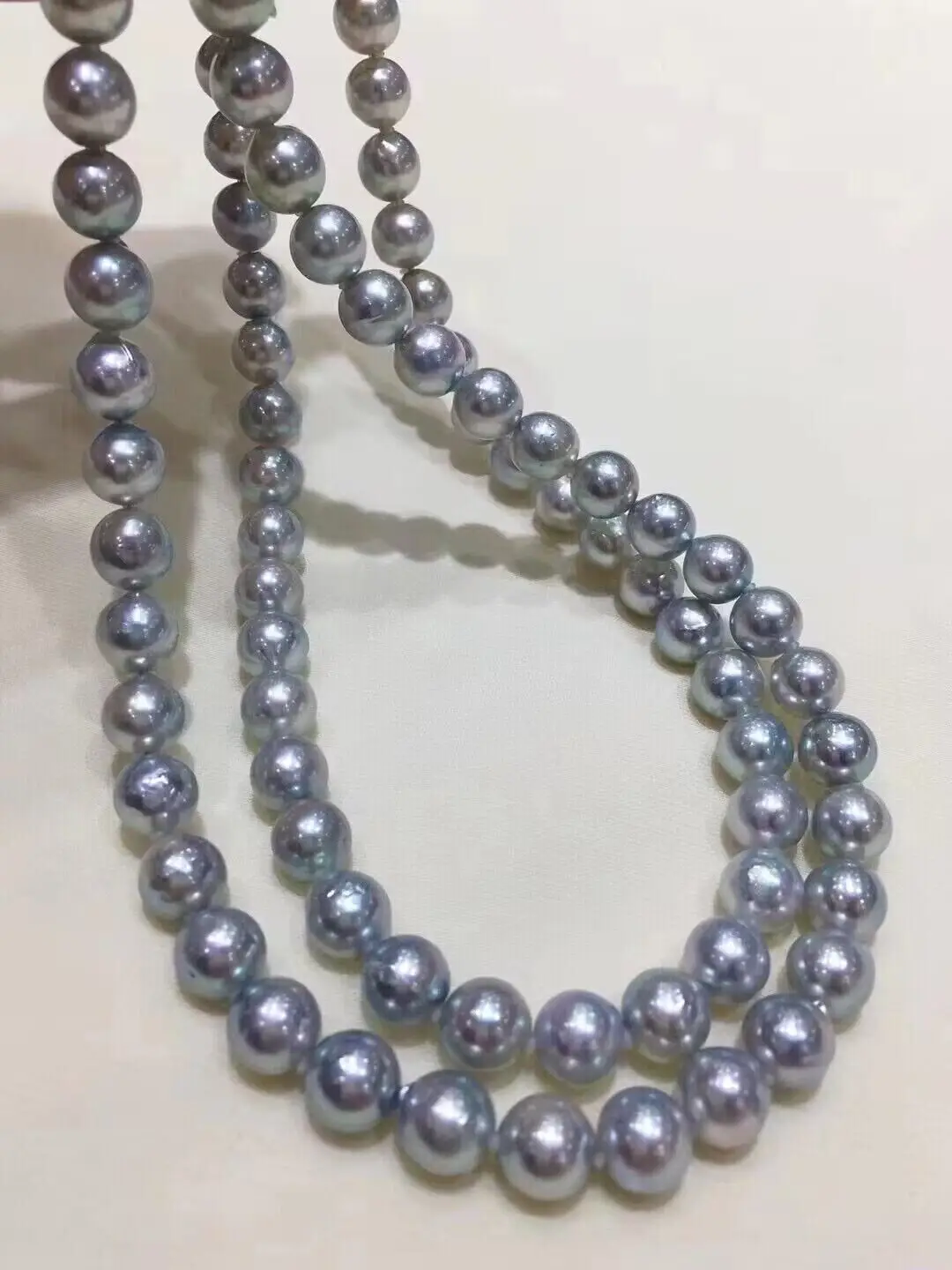 gorgeous set of 9-10mm south sea silver grey pearl necklace 18