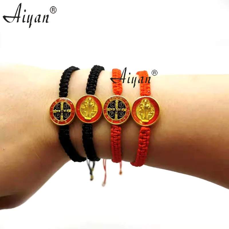 12 Pieces 1.5cm Saint Benedict Drop Black And Red Oil Woven Bracelets Can Used Prayer And Exorcism Protection Or Given  As Gifts