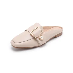 New Women Slipper Casual Shoes Fashion Women's Leather Loafers No Heel Slip-on Shoes Summer Outdoor Light Ladies Walking Shoes