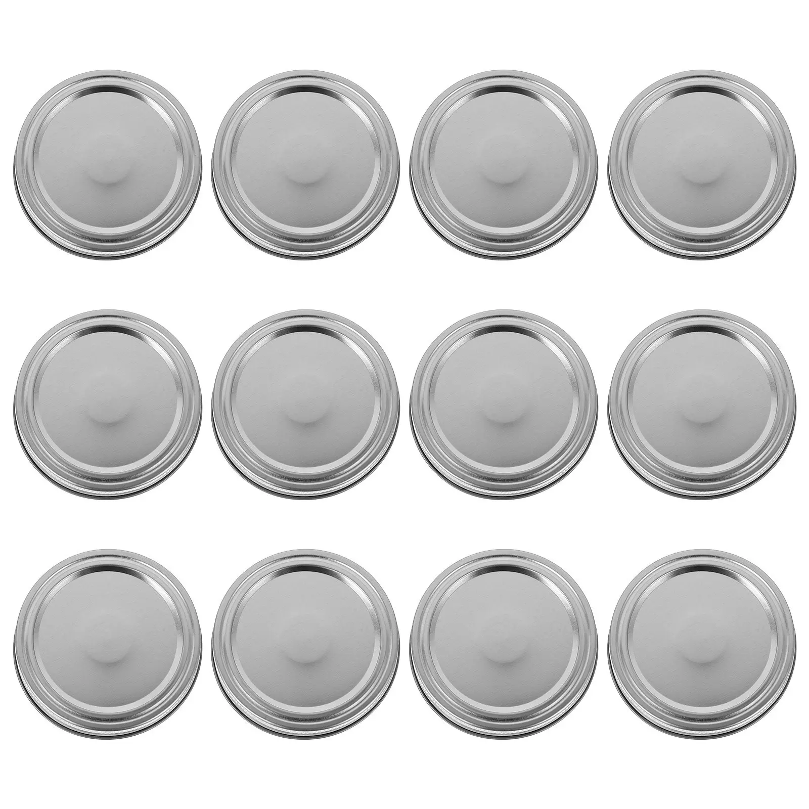 Wide Mouth Canning Jar Lids and Rings 12 Pack Silver Leakproof Replacement Caps for Food Storage