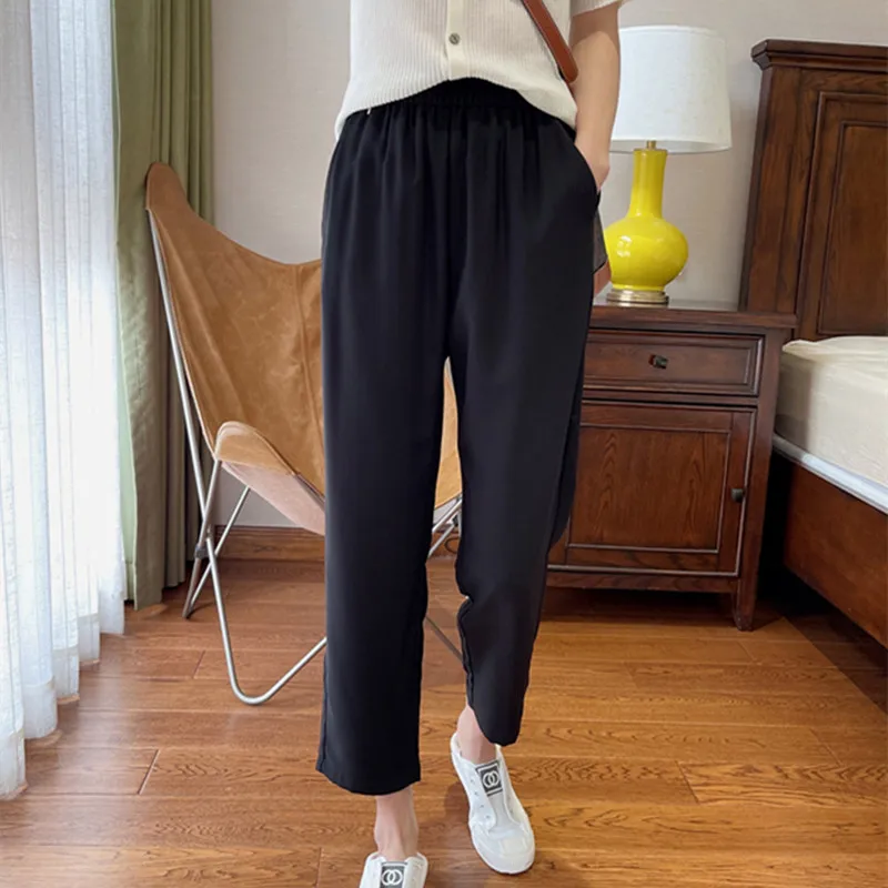 

plus Size Casual Harlan Pants Women's Spring Autumn Loose Fit Nine Point Slimming Clothes Cotton Blend High Waist Trousers