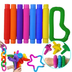 Brinquedo plástico colorido tubo pop para crianças e adultos, mini tubos de alongamento, tubo ondulado, brinquedos de alívio do estresse, presente, 8pcs