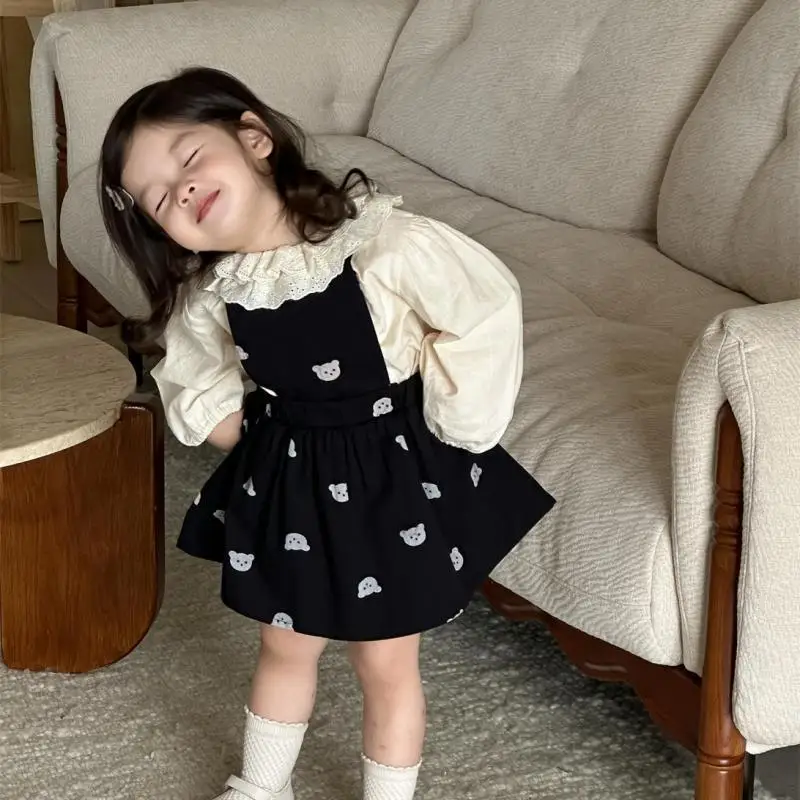 

2025 Autumn New Baby Sleeveless Dress Infant Girl Cute Cartoon Bear Strap Dress Girls Sweet Princess Dress Toddler Clothes