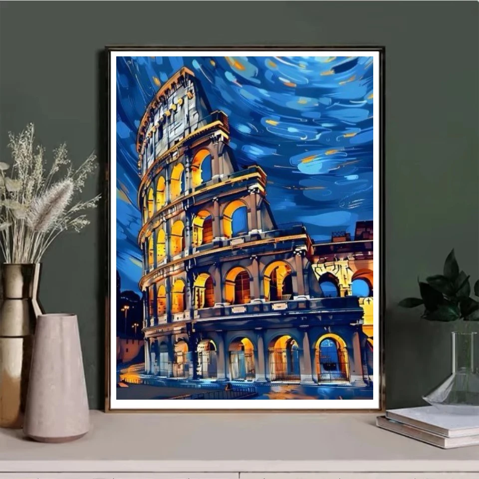 Oil Painting By Numbers Rome Colosseum Night View Canvas Art Wall Decor for Game or Living Room Unique Gift No Frame