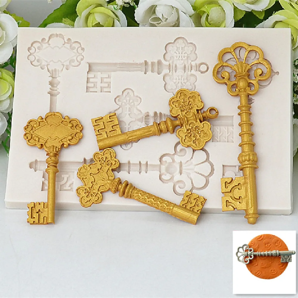 Retro Key Fondant Silicone Mold Variety Of Key Lock Cake Decoration Creative Diy Baking Chocolate Mold