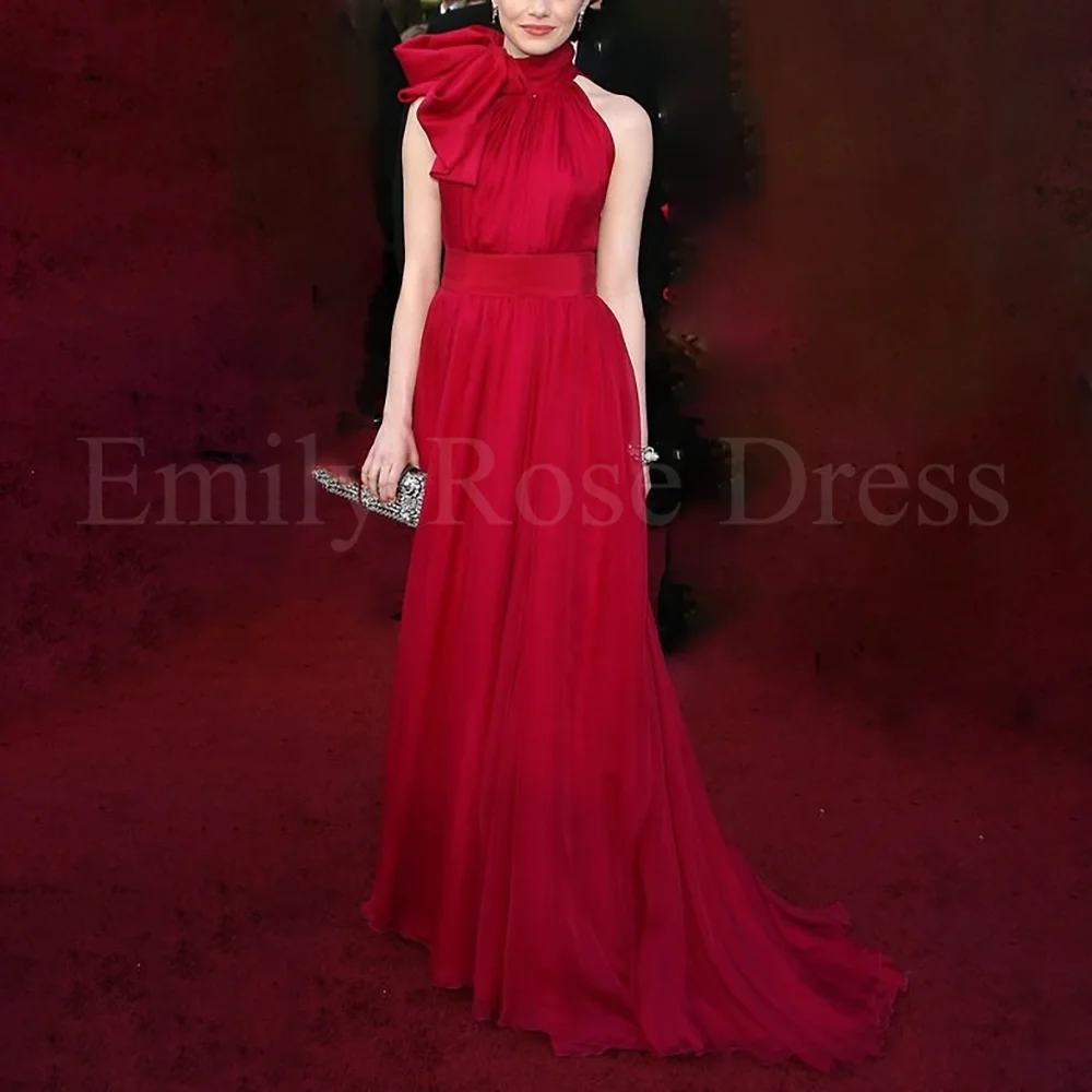 

Лидер продаж, красное вечернее платье без рукавов с высоким воротом и оборками длиной до пола, платья для выпускного вечера знаменитостей, Robes De Soirée
