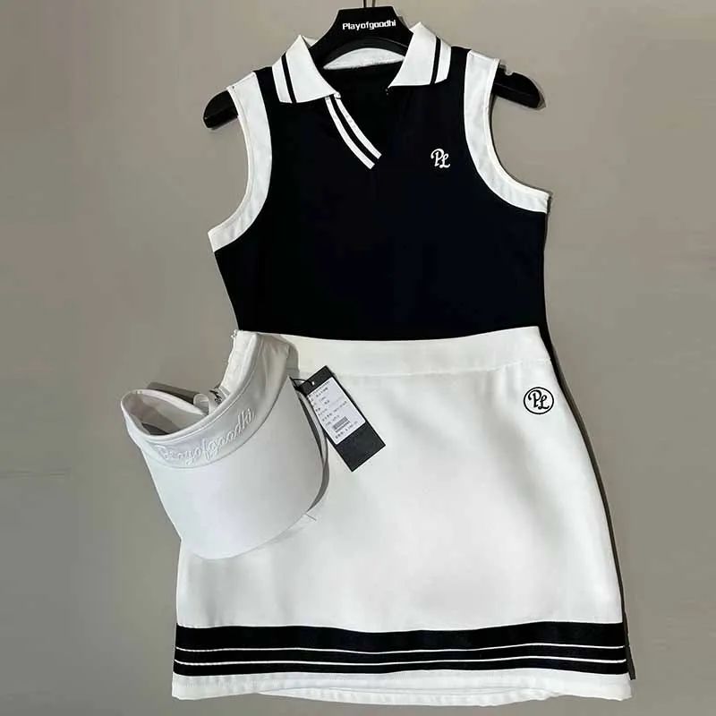 PL Golf Tank Tops for Women Summer Sleeveless V-Neck Polo T-shirt Quick-drying Slim Shirts Lady Pencil Skirts Golf Short Skort
