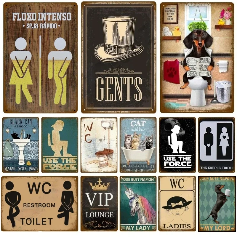 Funny WC Sign Metal Poster Toilet Tin Plaque Decor toilette toilette toilette Wall Art bagno toilette Wall Decorati Pub