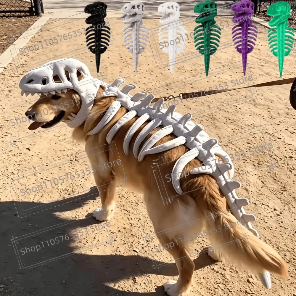 Six Colors Dinosaur Skeleton Cat Costume Plush Pet Hood Outfit Halloween Cosplay Clothes for Small Dogs Kitten Party Dress Up
