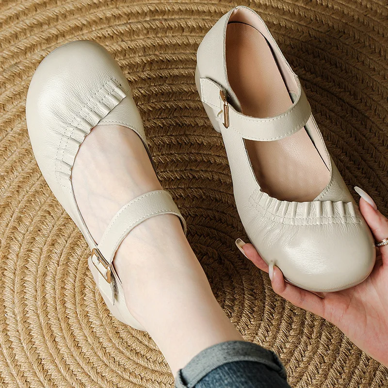 

New Genuine Leather Mary Janes Shoes for Bunion Woman Block Square Heel Work Pumps Woman Orthopedic Dress Shoes Low Chunky Heels