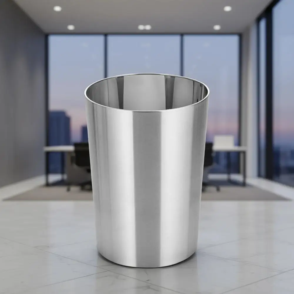 

4 Gallon Brushed Stainless Steel Round Trash Can - Ideal for Bathroom, Kitchen, or Office Waste and Recycling