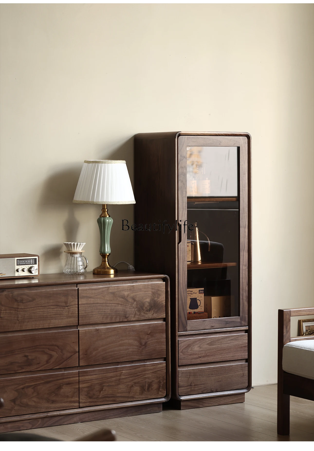 North America Black Walnut Solid Wood Side Cabinet Low and High Cabinet All Solid Wood Logs