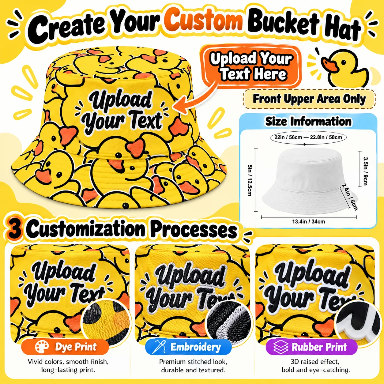 Custom Bucket Hat Personalized Text Polyester Bucket Hat Unisex Summer Sun Hat Outdoor Travel Beach Festival Gift Accessory