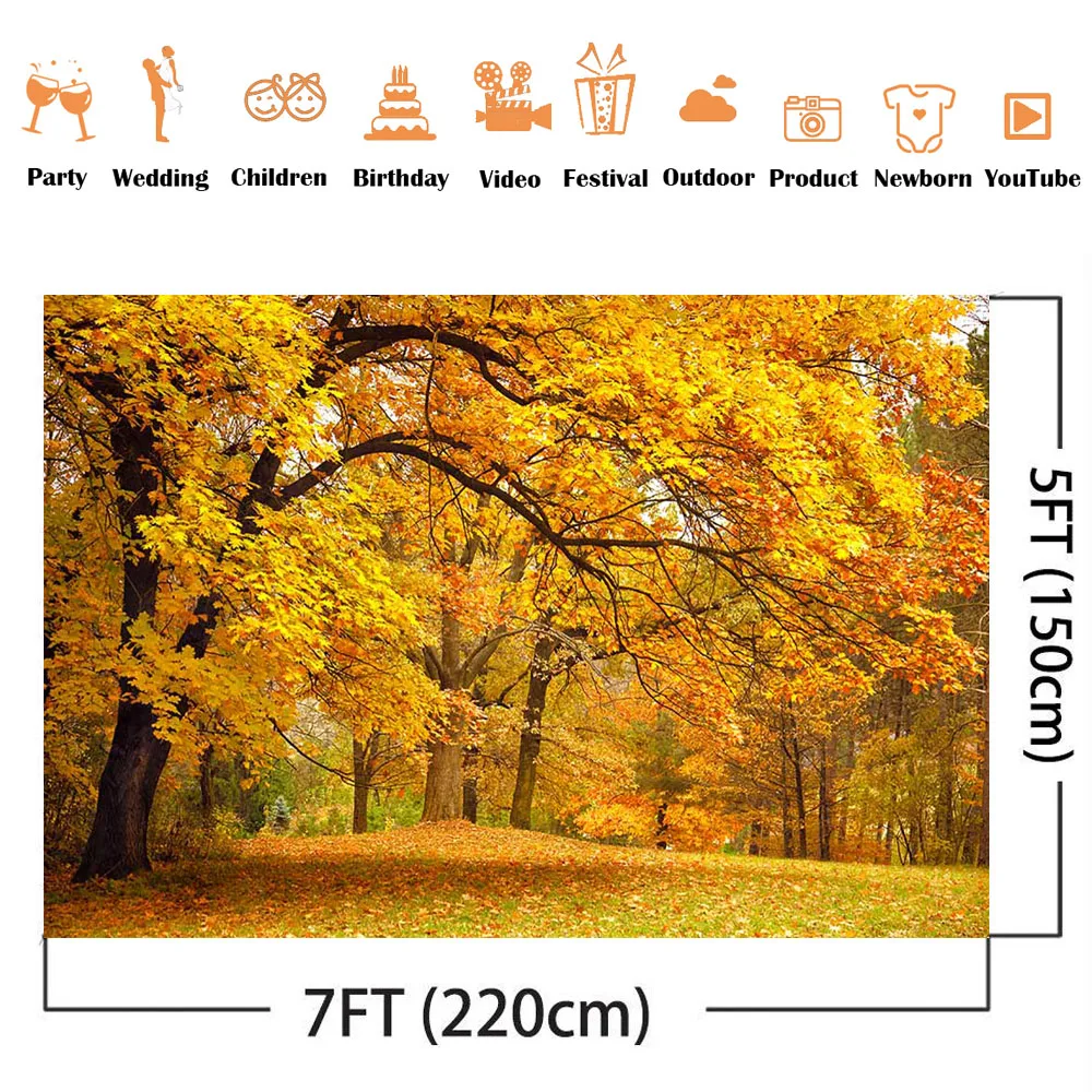 Autumn Forest Scene Photo Backdrop Yellow Maple Fall Background for Photography Baby Kids Portrait Photoshoot Banner