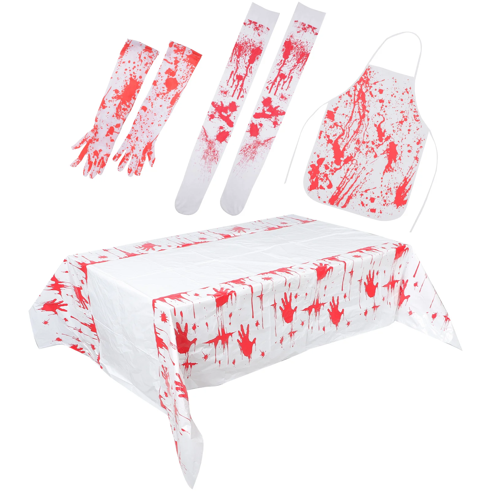 Scary Bloody Apron over Knee Socks Halloween Table Covers Cosplay Gloves for Nurse